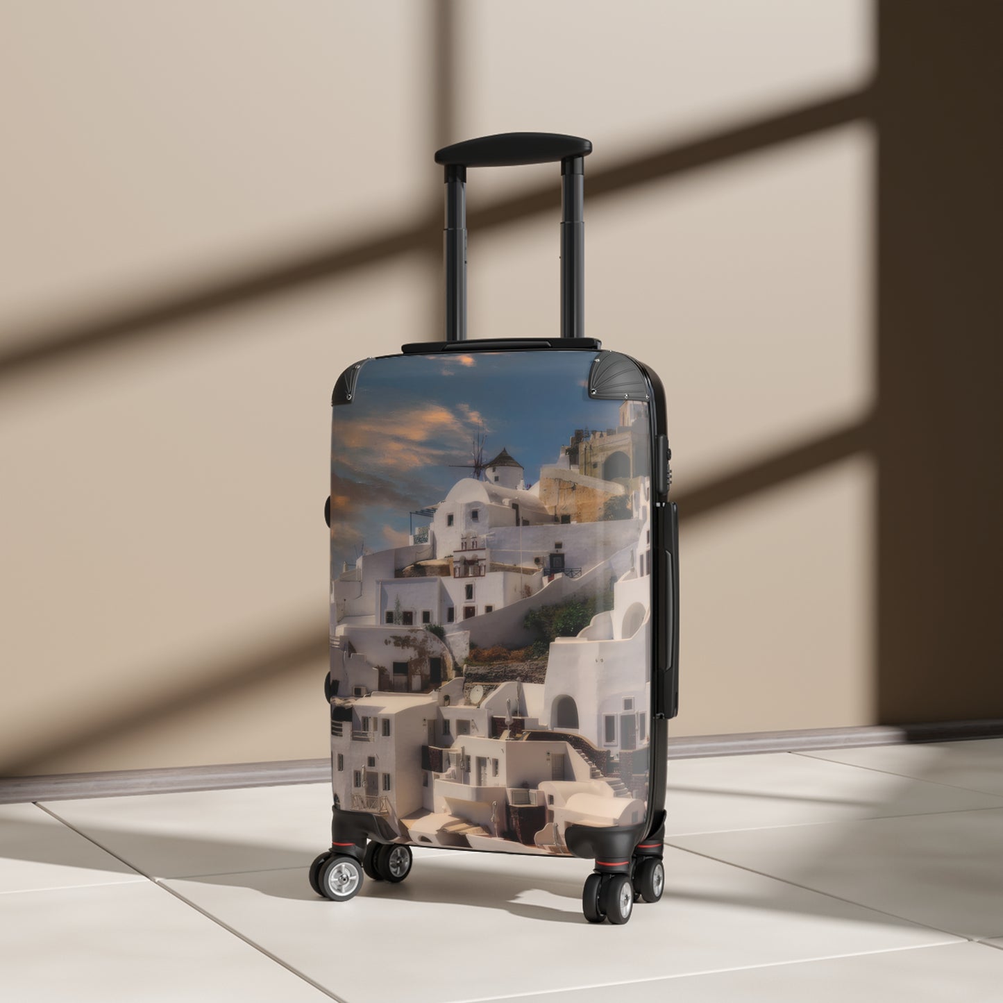 Santorini Sunset Suitcase, Oia Village Greece Travel Luggage, Iconic White Architecture