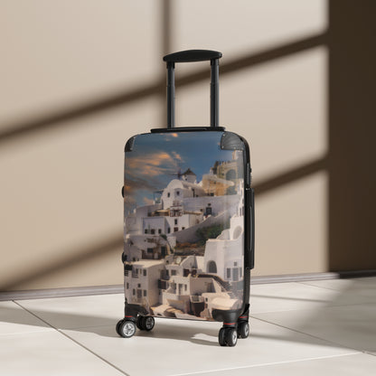 Santorini Sunset Suitcase, Oia Village Greece Travel Luggage, Iconic White Architecture