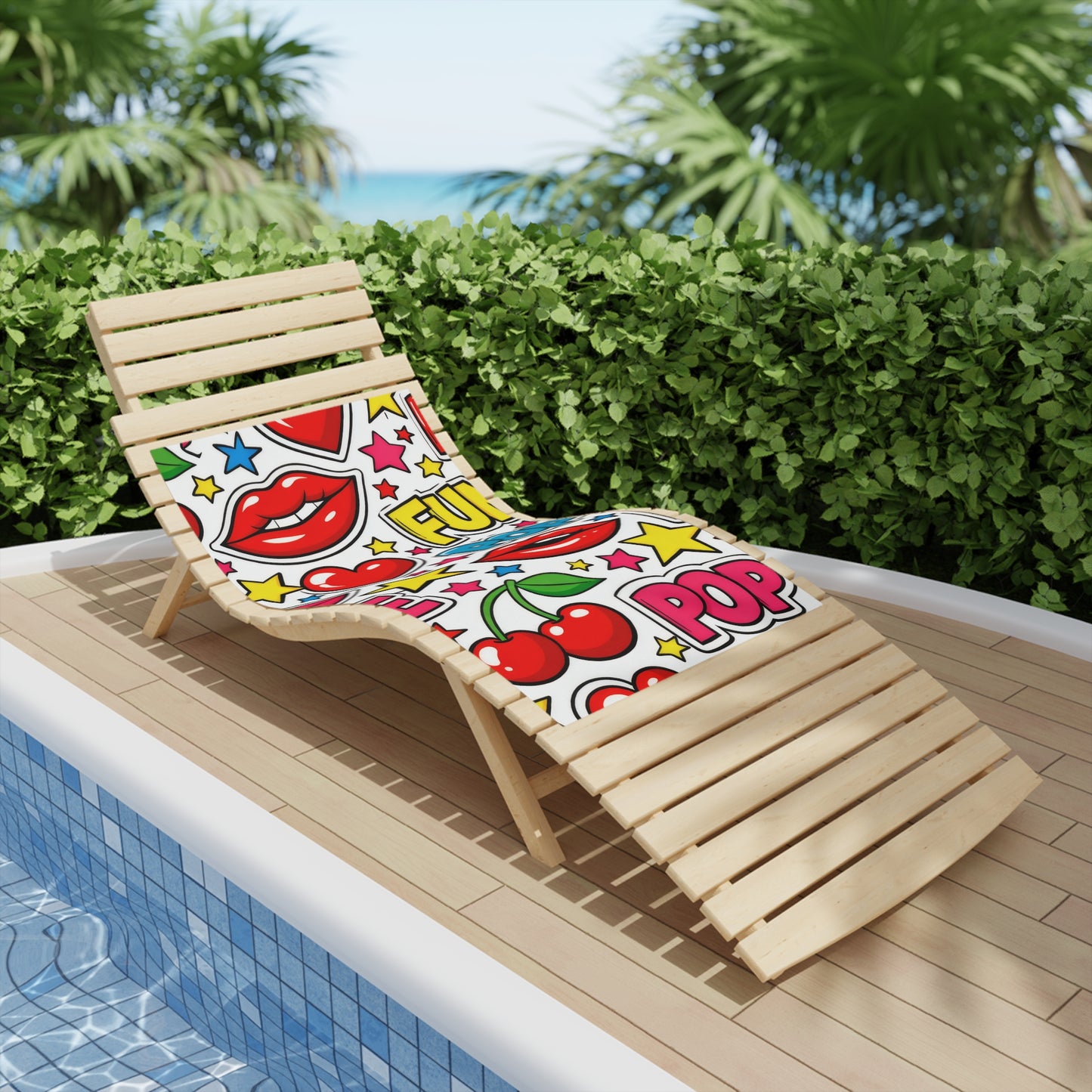 Pop Art Cherry Beach Towel — Fun Lips, Hearts & "POP" Pattern