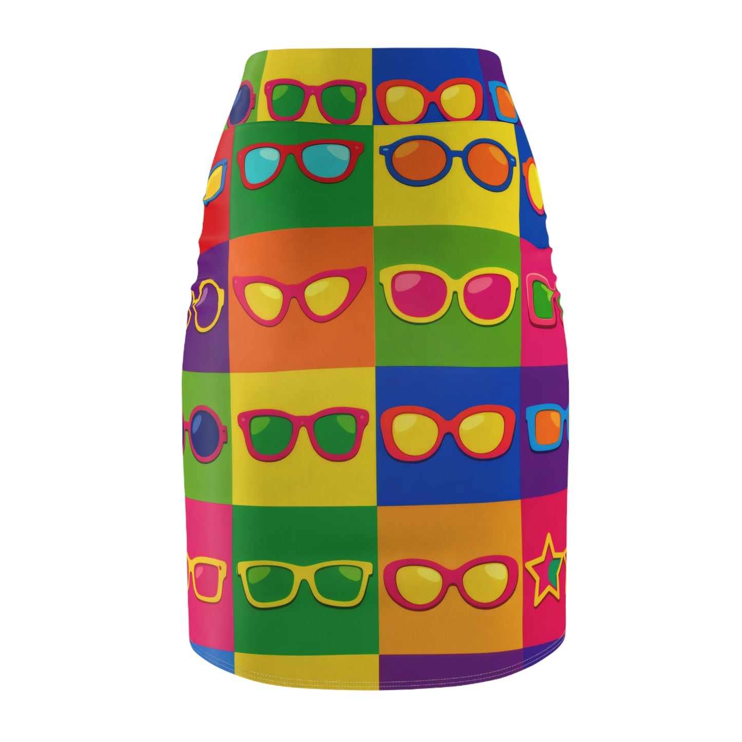 Retro Pop Sunglasses Pencil Skirt — Colorful Sunglasses Pattern AOP
