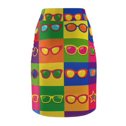Retro Pop Sunglasses Pencil Skirt — Colorful Sunglasses Pattern AOP