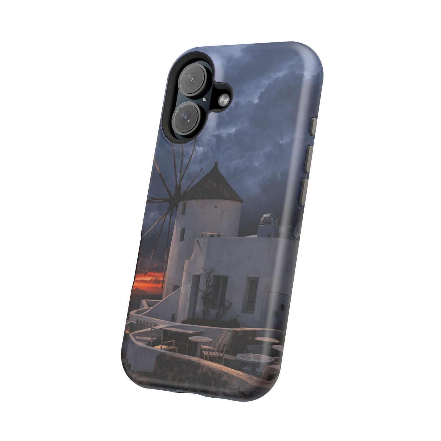 Santorini Windmill Sunset phone case | Magnetic impact-resistant case Greek Island Travel Gift