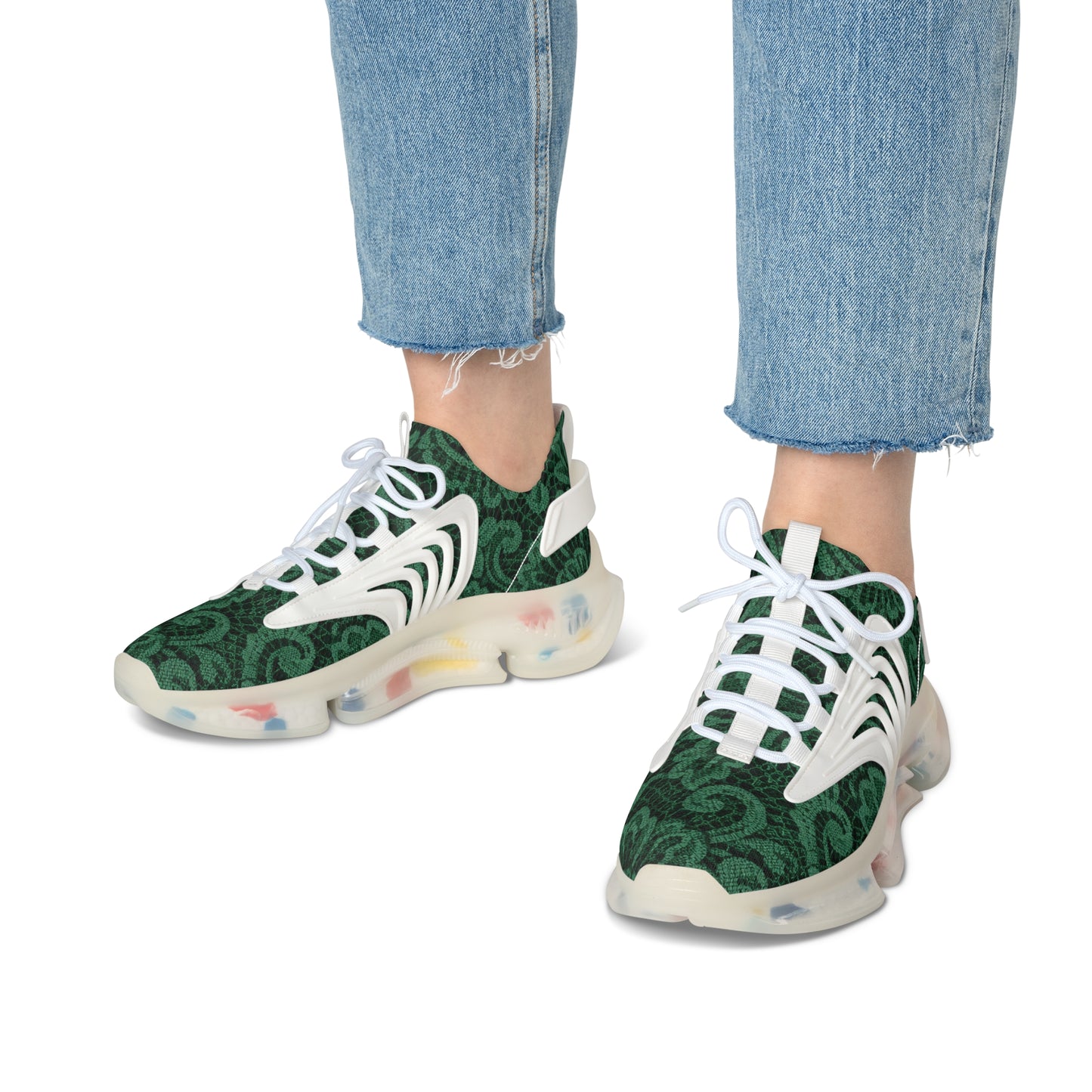 Eco-Friendly Women's Mesh Sneakers - Stylish Green Floral Design
