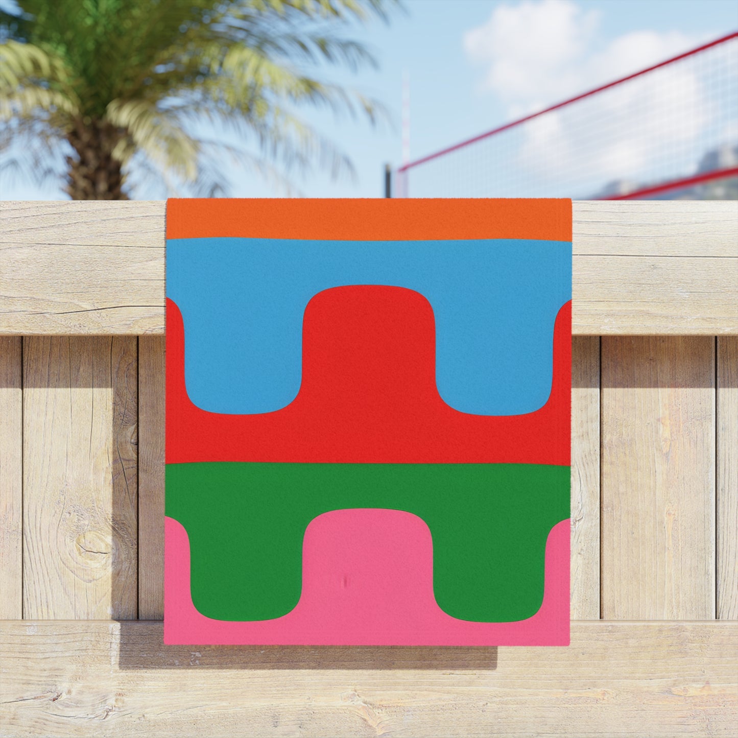 Colorwave Abstract Beach Towel — Bright Retro Geometric Stripes