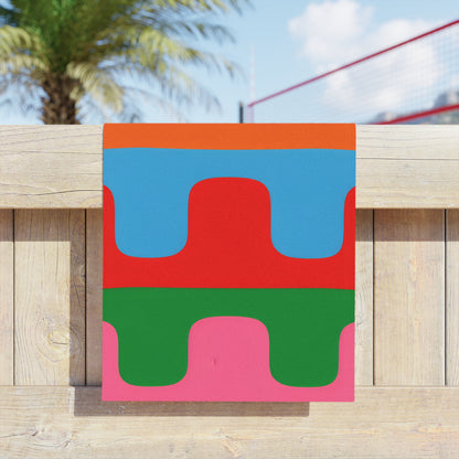 Colorwave Abstract Beach Towel — Bright Retro Geometric Stripes