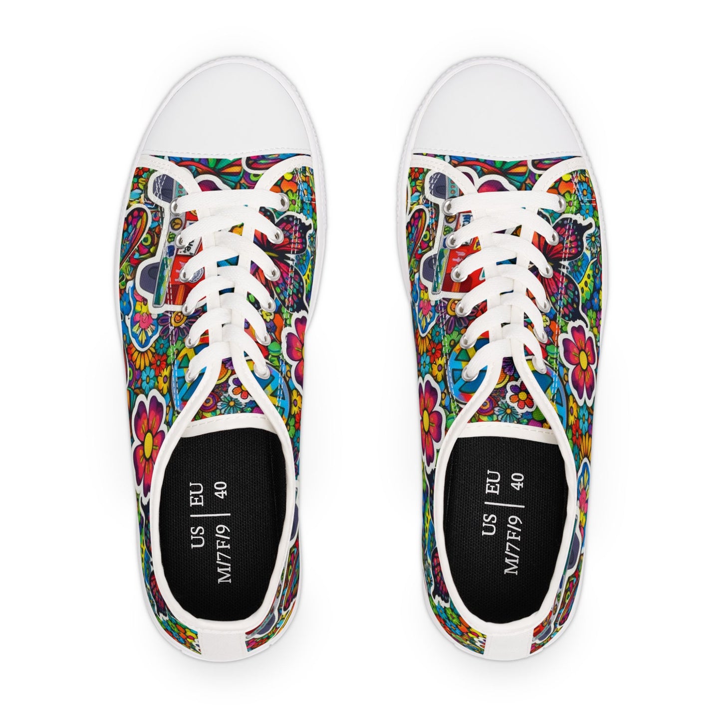 Women’s Low Top Sneakers — Colorful Retro Floral & Peace Vans Pattern