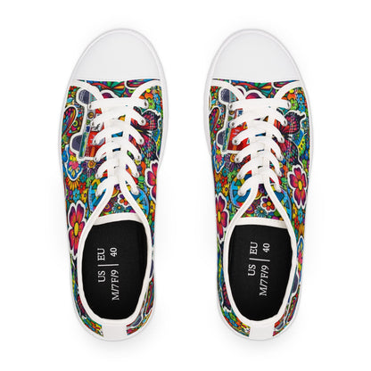 Women’s Low Top Sneakers — Colorful Retro Floral & Peace Vans Pattern