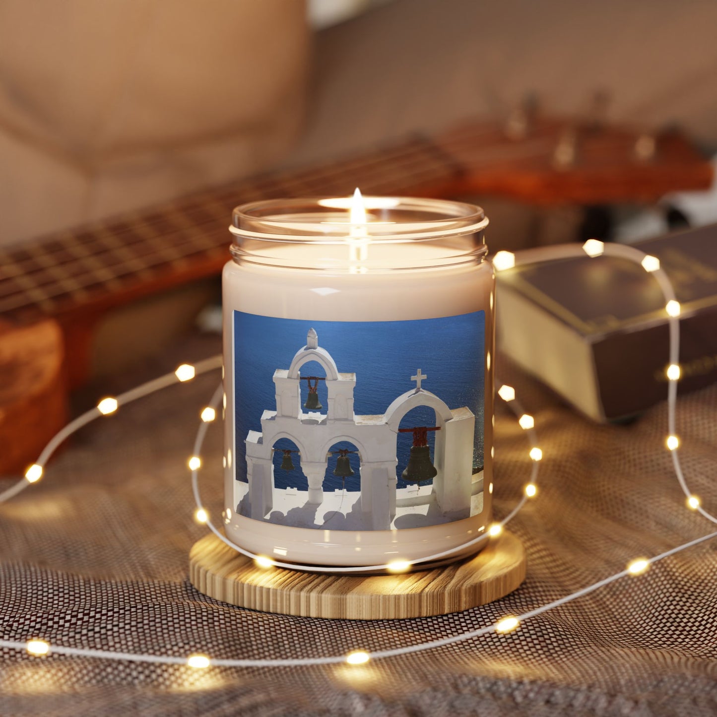 Santorini Blue Church Bells Candle, Soy Candle 9oz | Mediterranean Seaside Scent