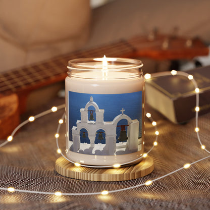Santorini Blue Church Bells Candle, Soy Candle 9oz | Mediterranean Seaside Scent