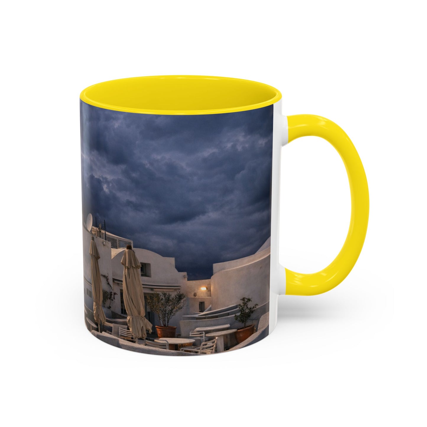 Santorini Windmill Storm Coffee Mug | Dramatic Sky Greek Travel Gift