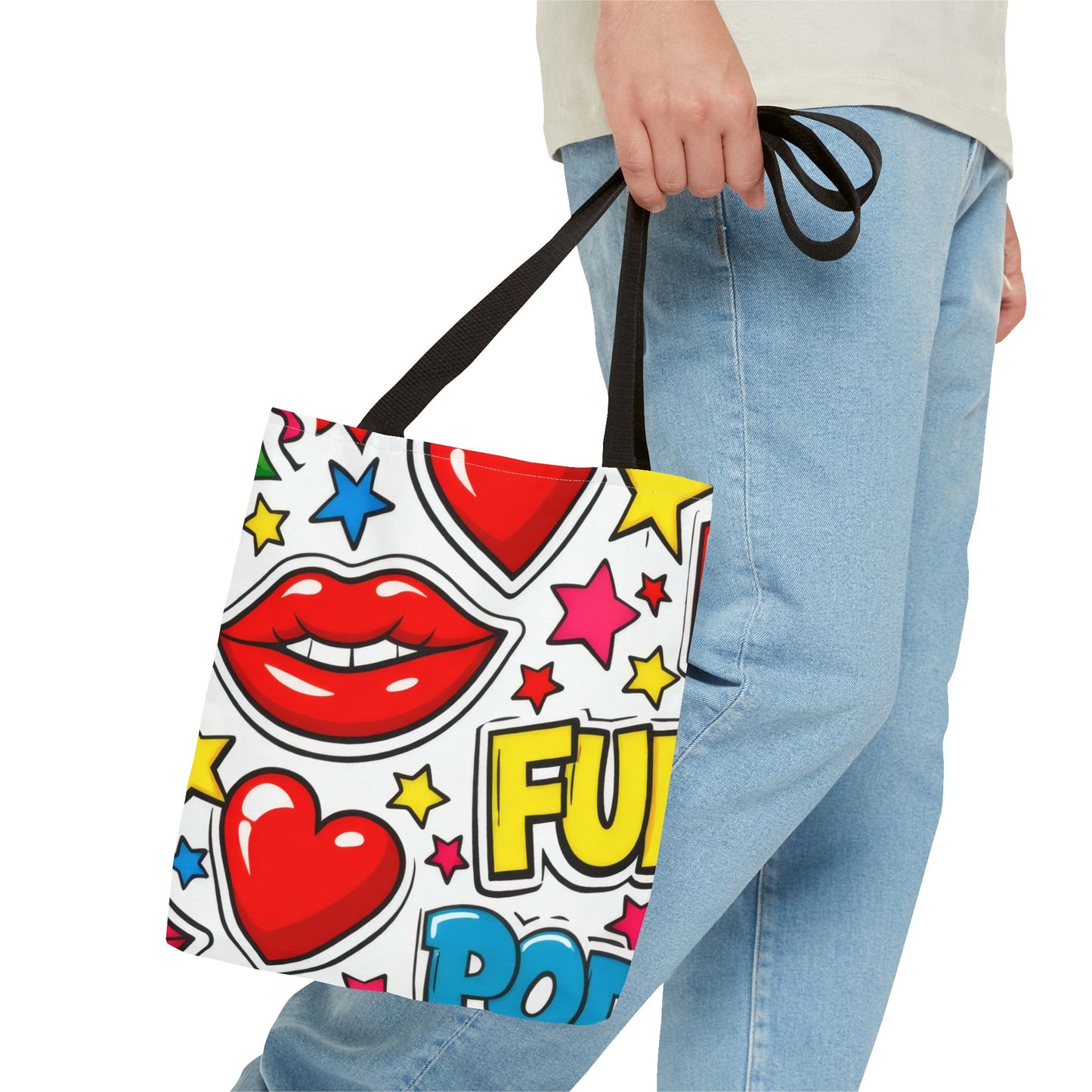 Pop Art Kiss & Cherries Tote Bag — Fun Retro Pattern All-Over Print