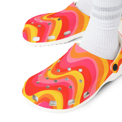 Retro Wave EVA Foam Clogs — Colorful Orange Pink Swirl Slip‑Ons