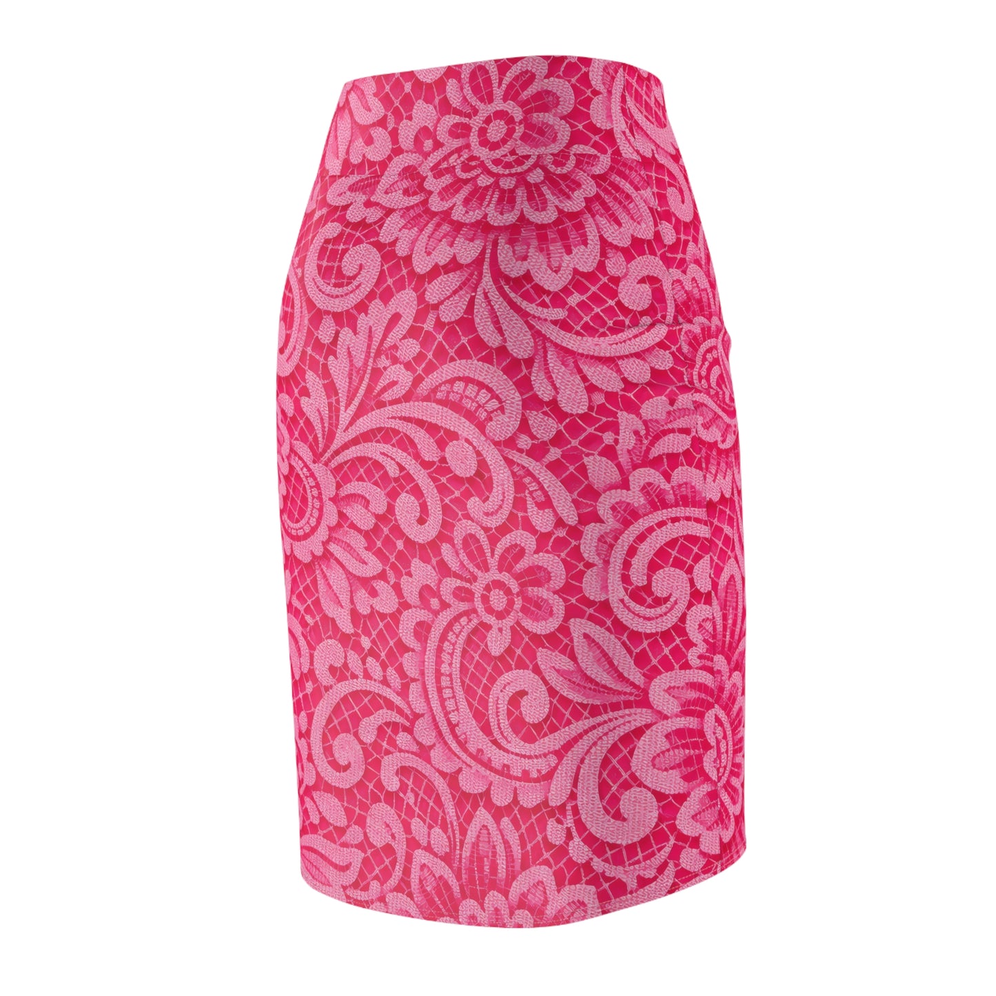 Pink Floral Lace-Print Pencil Skirt — Women's Fitted AOP