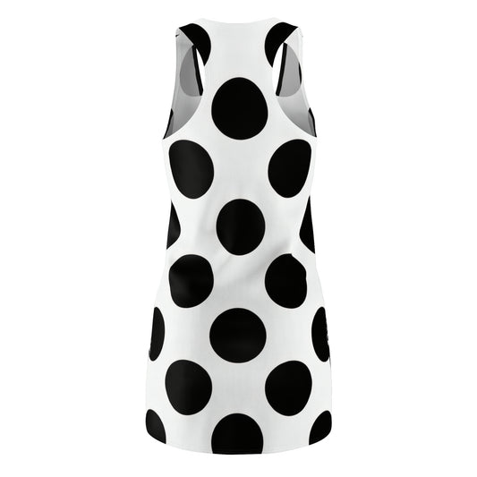 Polka Dot Racerback Dress – Black & White AOP Sleeveless Dress
