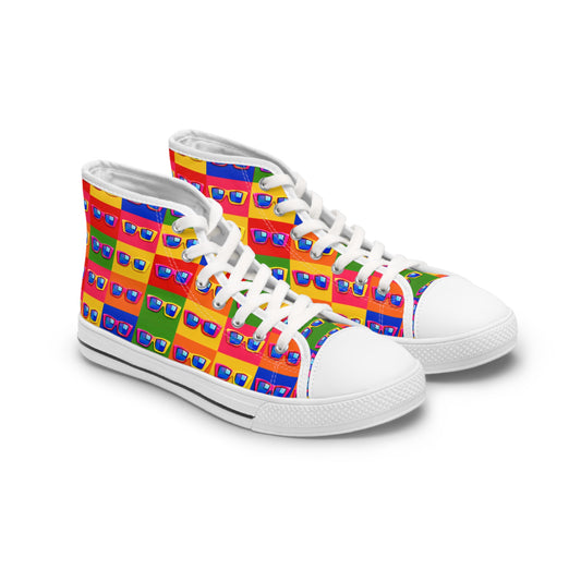 Retro Pop Sunglasses High-Top Sneakers — Colorful Patterned Women's Shoes