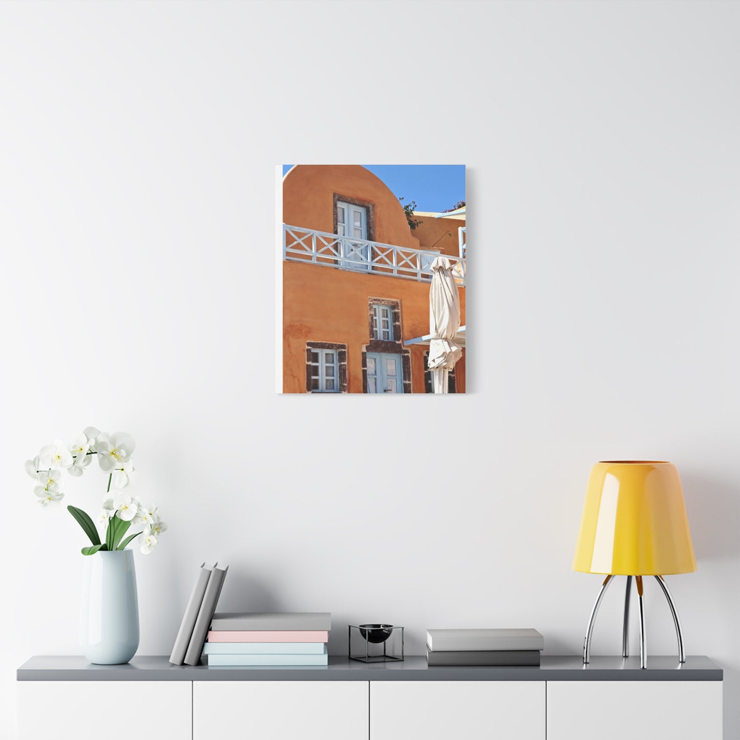 Oia Santorini Orange Facade Canvas — Mediterranean Terracotta Matte Wall Art