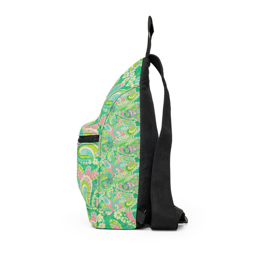 Green Paisley Sling Bag — Lightweight Floral Crossbody for Everyday Travel & Festivals