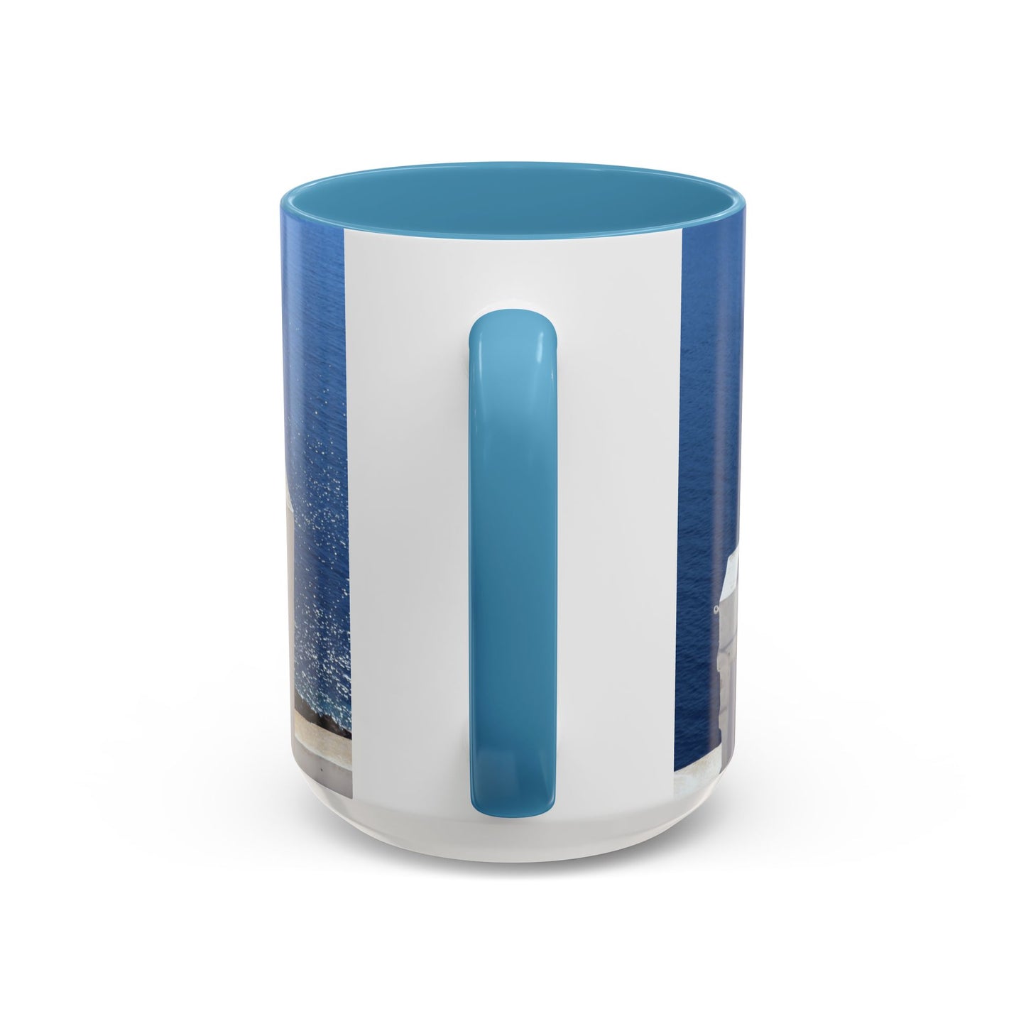 Santorini Bell Towers coffee mug | Greek island scene, blue sea accent mug