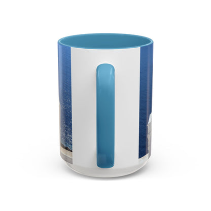 Santorini Bell Towers coffee mug | Greek island scene, blue sea accent mug