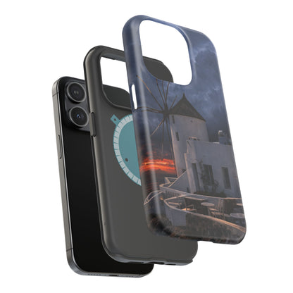 Santorini Windmill Sunset phone case | Magnetic impact-resistant case Greek Island Travel Gift