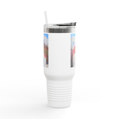 Santorini Blue Door Photo Travel Mug 40oz Insulated Tumbler