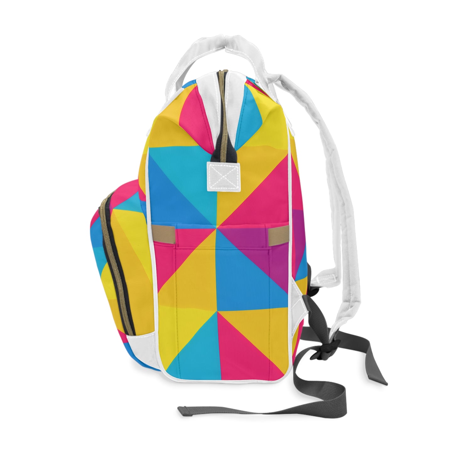 Geometric Colorblock Diaper Backpack – Multifunctional Baby Bag with Bright Tri-Block Pattern