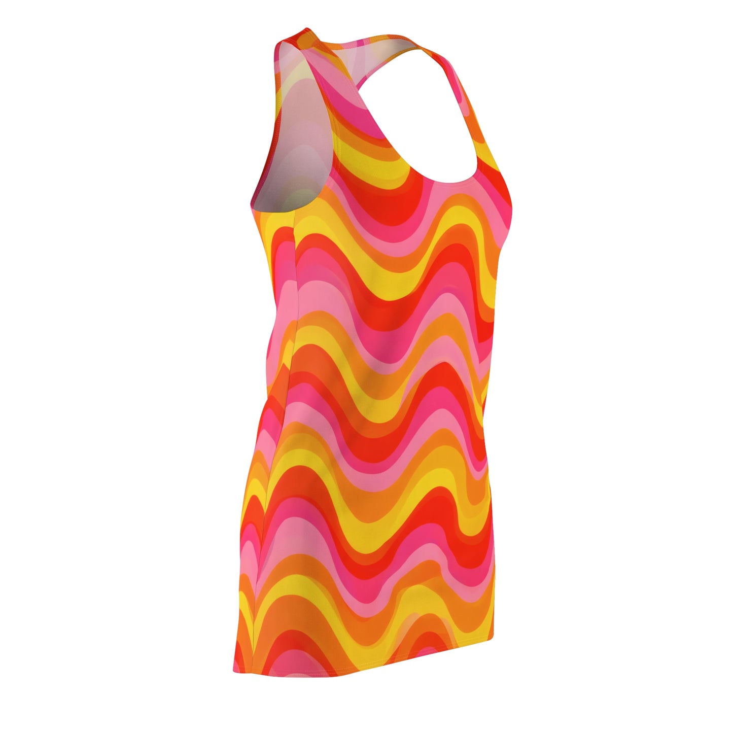 Retro Wave Racerback Dress — 70s Psychedelic Swirl AOP