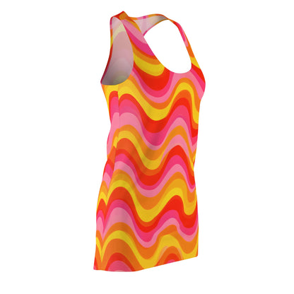 Retro Wave Racerback Dress — 70s Psychedelic Swirl AOP