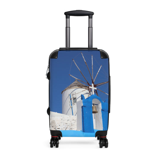 Luxury Santorini Oia Suitcase - Iconic Windmill & Church Bell Photography - Aesthetic Greek Island Travel Bag - Exclusive Vacation Gift