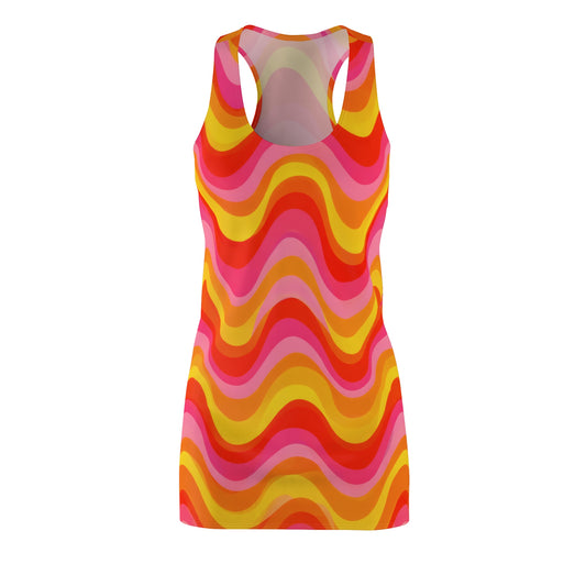 Retro Wave Racerback Dress — 70s Psychedelic Swirl AOP