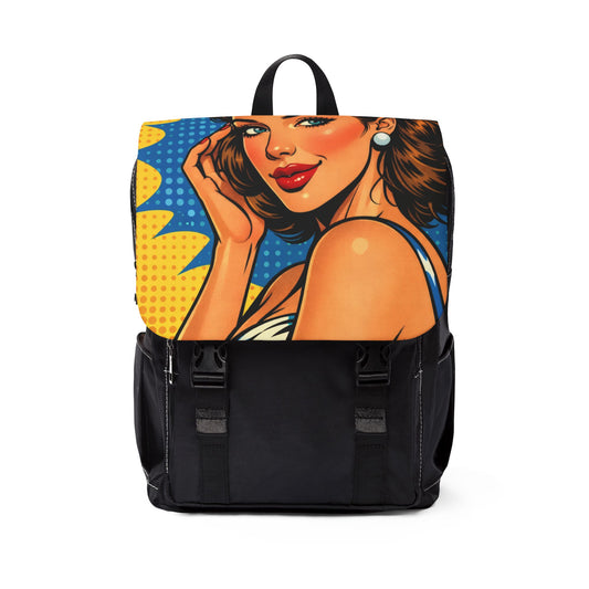 Pop Art Pinup Flap Backpack – Retro Comic-Style Shoulder Bag