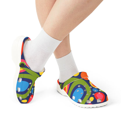 Colorful Retro Circle EVA Foam Clogs – Lightweight Slip-On Garden Shoes