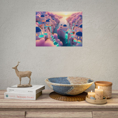 Dreamy Sunset Island Poster — Fantastical Cityscape Rolled Art Print