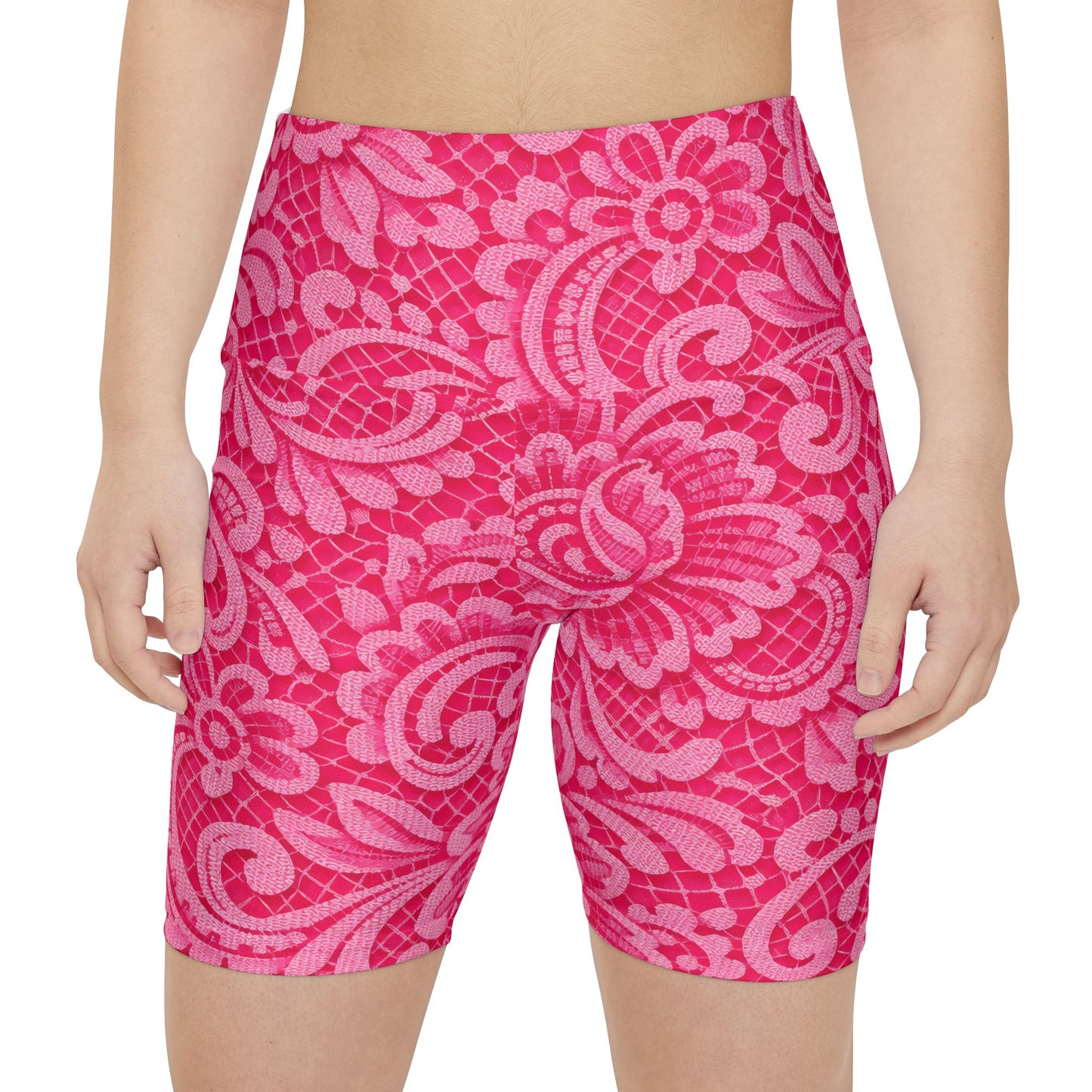 Floral Pink Women's Workout Shorts — High-Waist Athletic Biker Shorts