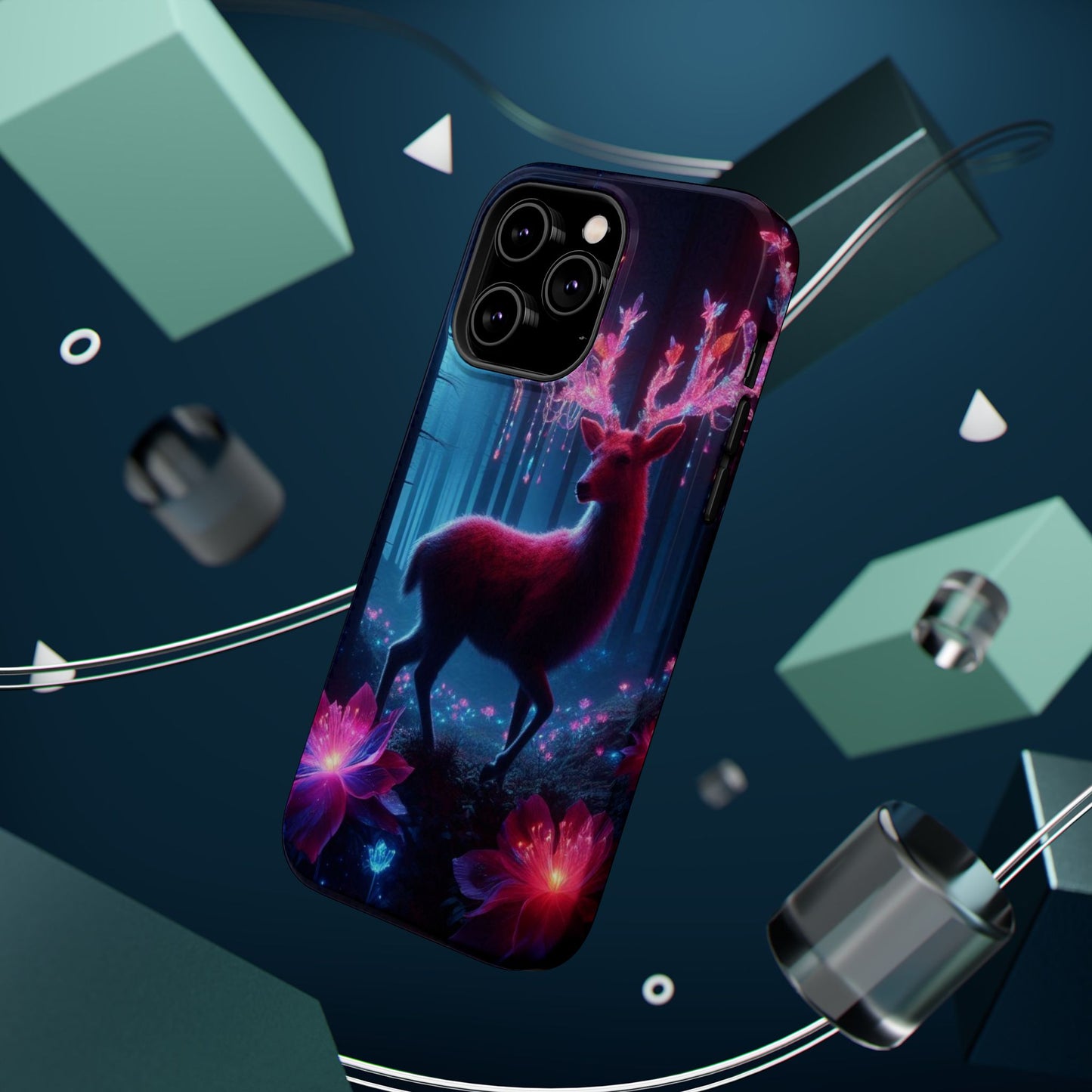 Magnetic Impact-Resistant Phone Case — Neon Fantasy Deer Forest Design