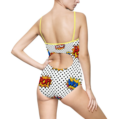 Comic Pop Art One‑Piece Swimsuit — "WOW! POW! POP!" Retro Dotted Print
