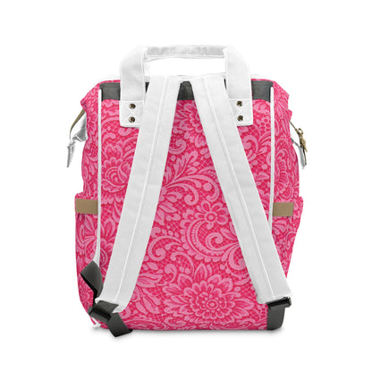 Pink Floral Diaper Backpack - Multifunctional Baby Nappy Bag with Large Pockets