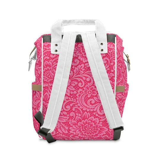 Pink Floral Diaper Backpack - Multifunctional Baby Nappy Bag with Large Pockets