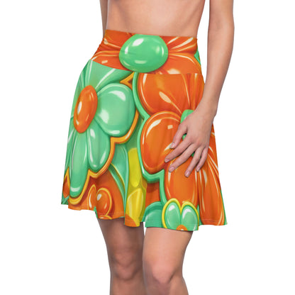 Vibrant 60s Mod Psychedelic Floral Skater Skirt — Retro Space Age