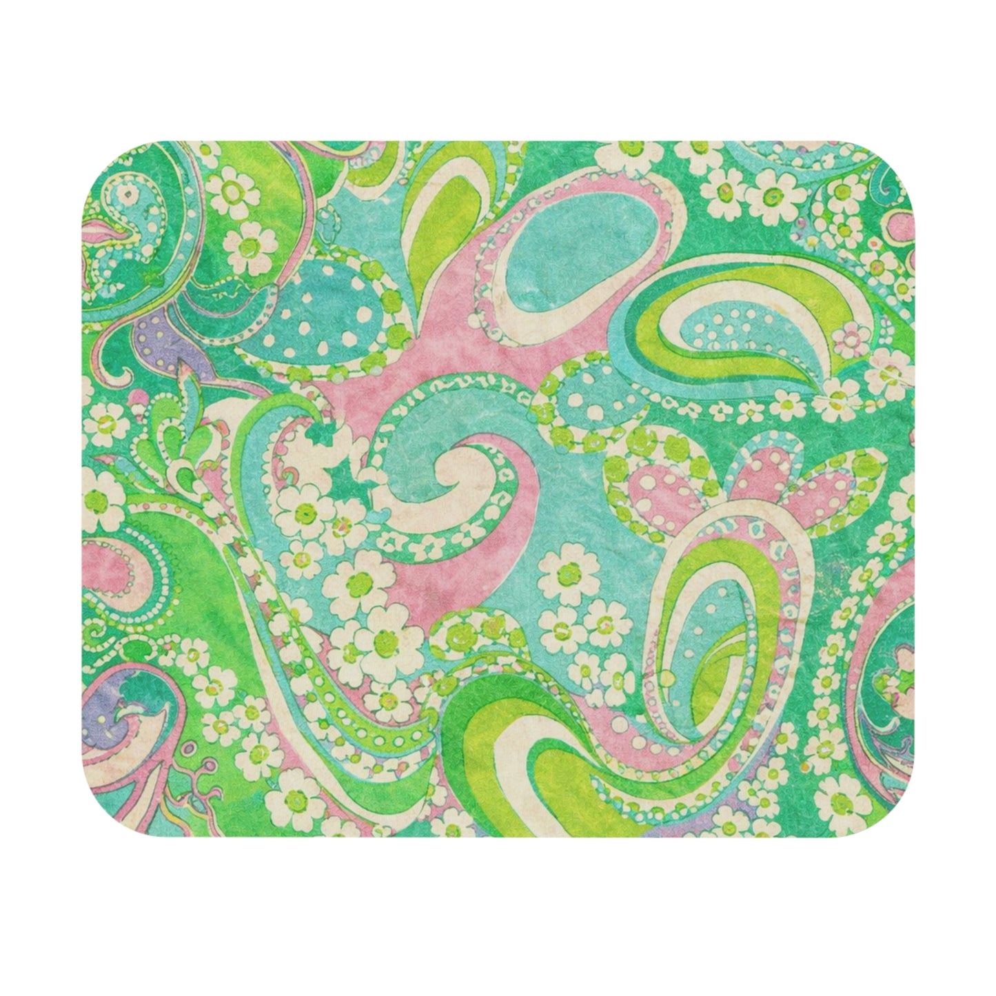 Green Paisley Floral Mouse Pad — Retro Boho Desk Mat