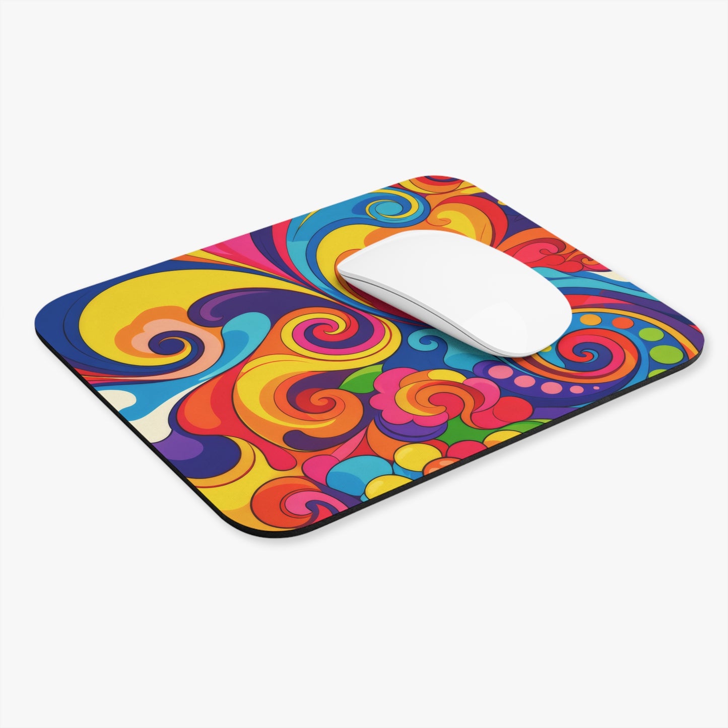 Psychedelic Retro Swirl Mouse Pad — Colorful 60s Floral Desk Mat