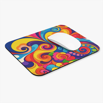 Psychedelic Retro Swirl Mouse Pad — Colorful 60s Floral Desk Mat