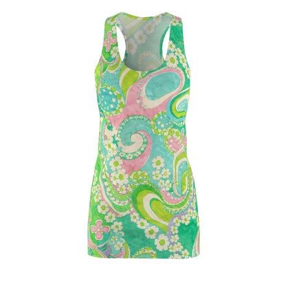 Paisley Floral Racerback Dress — Retro Green & Pink AOP