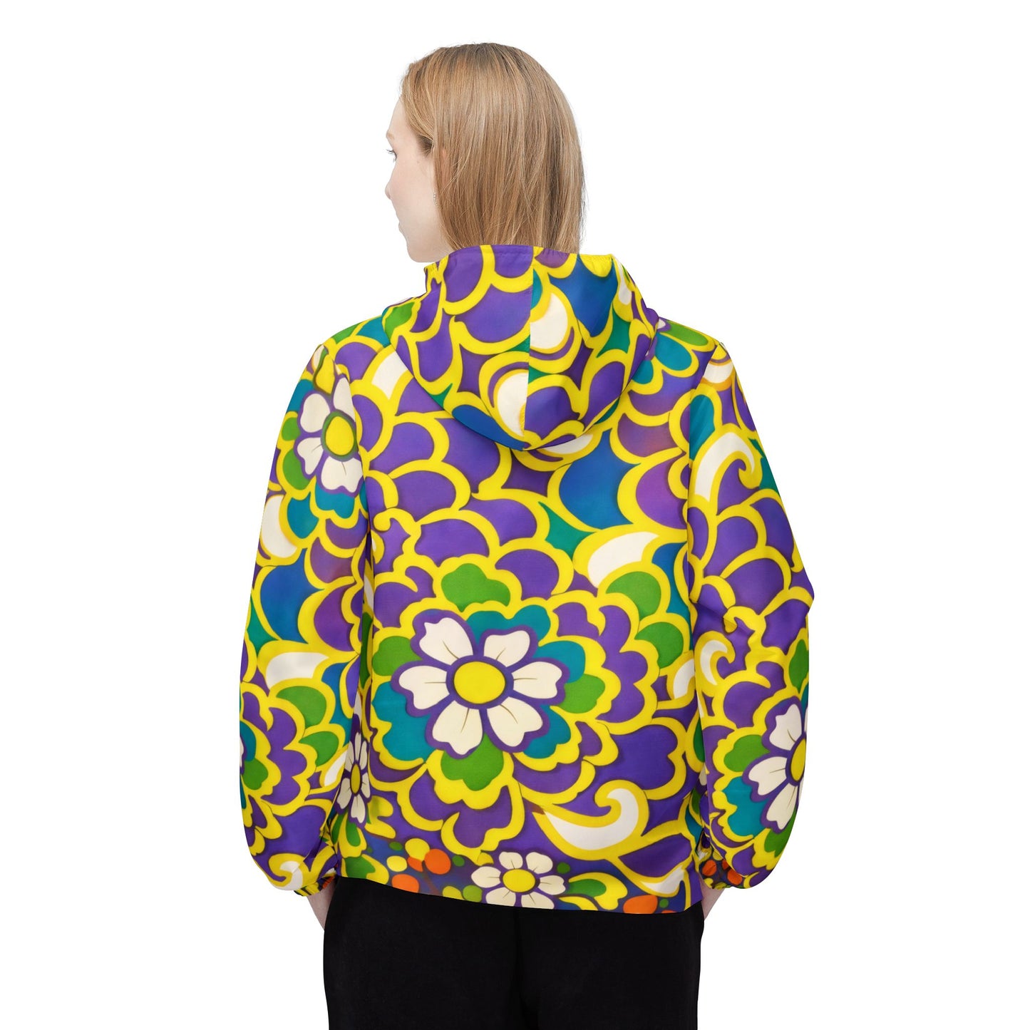 Retro Floral Windbreaker Jacket - Vibrant 70s-Inspired All-Over Print