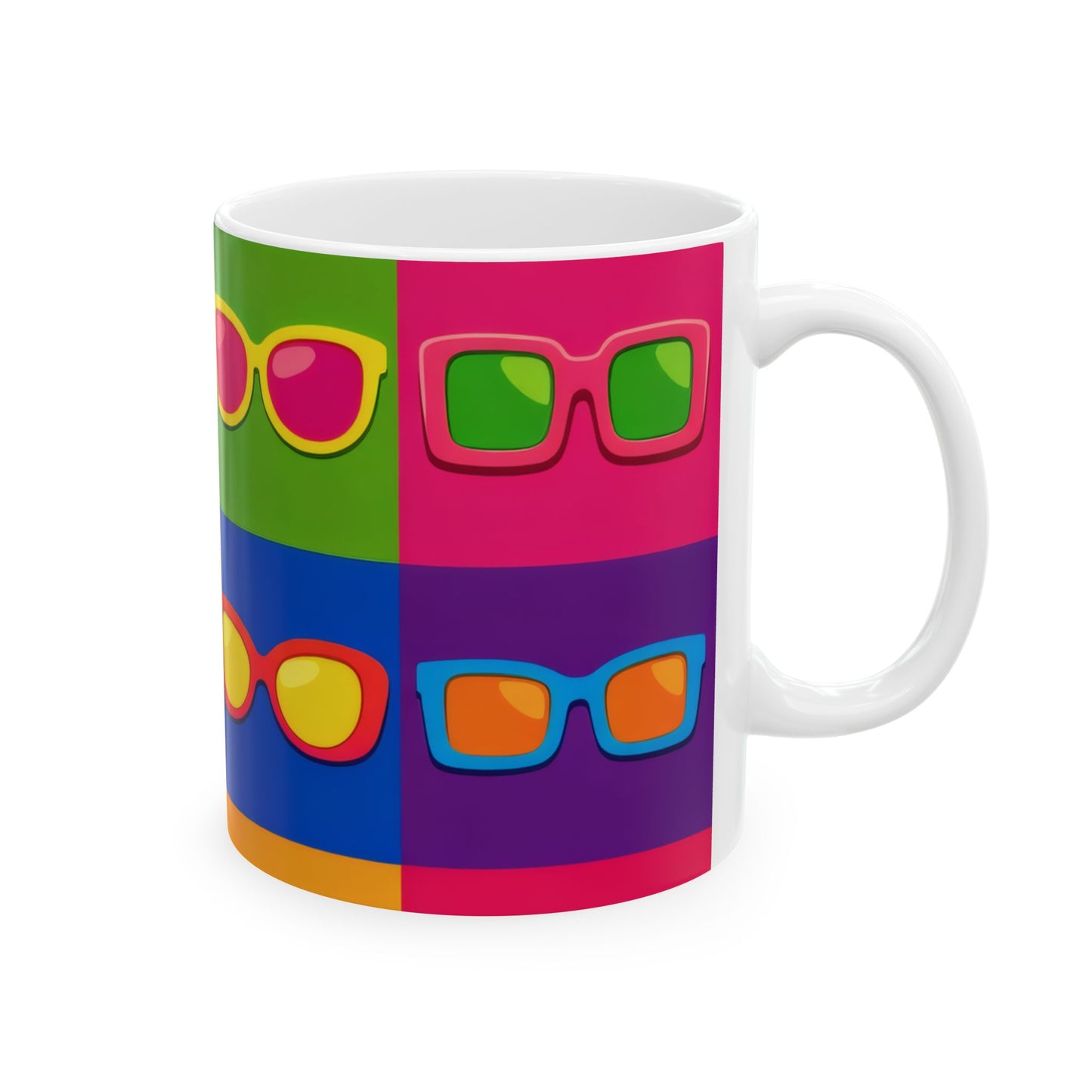 Pop Art Sunglasses Ceramic Mug | Warhol-Style Colorblock Coffee Cup (11oz, 15oz)