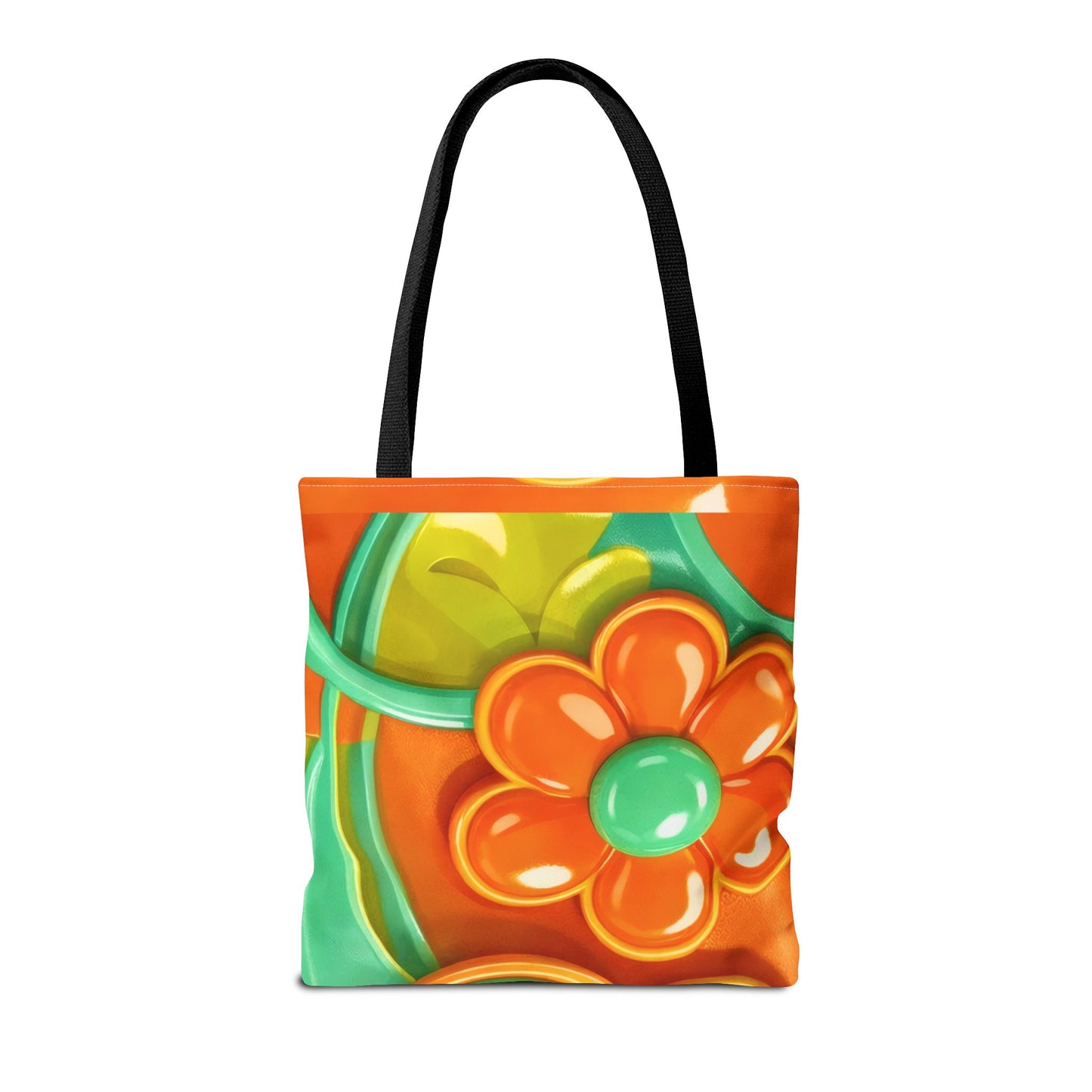 Retro Orange Teal Floral Tote | Bright 60s Flower Pattern Bag