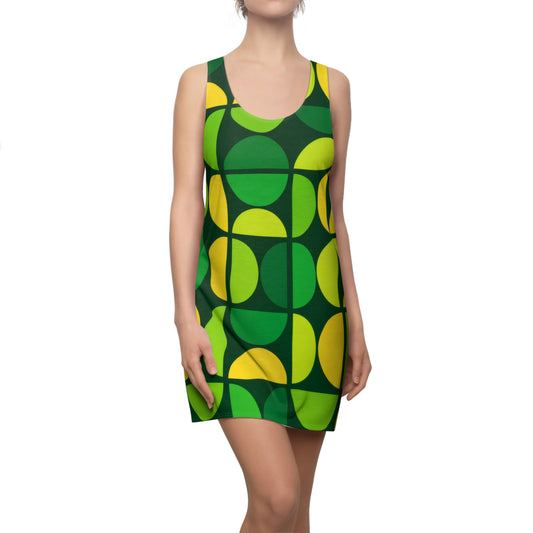 Geometric Green Racerback Dress — Retro Circle Print AOP