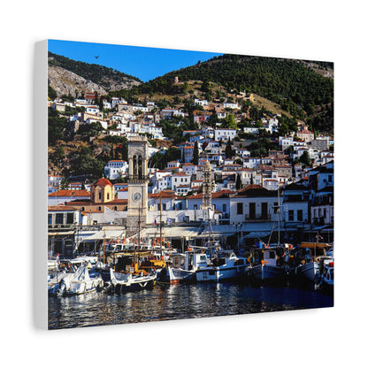 Hydra Island Greece Canvas Print, Mediterranean Harbor Wall Art, Greek Island Coastal Decor, Scenic Travel Photography Poster
