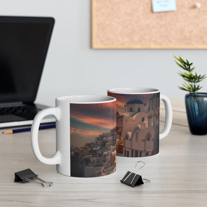 Santorini Sunset Mug, Oia Greece Blue Dome Coffee Cup, Dreamy Mediterranean Sky Decor, Greek Island Travel Gift