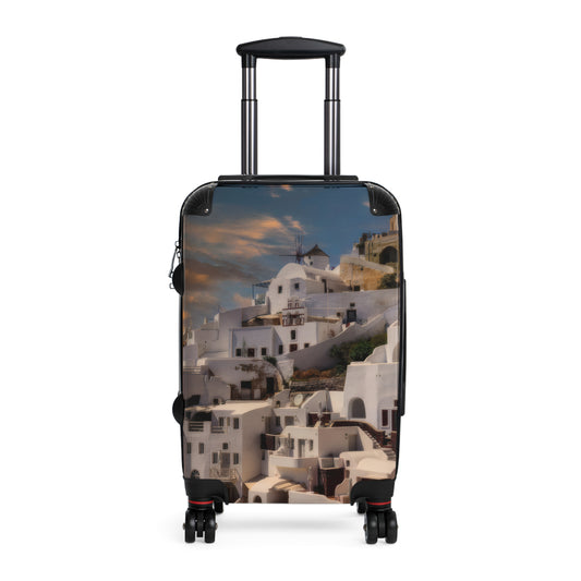 Santorini Sunset Suitcase, Oia Village Greece Travel Luggage, Iconic White Architecture